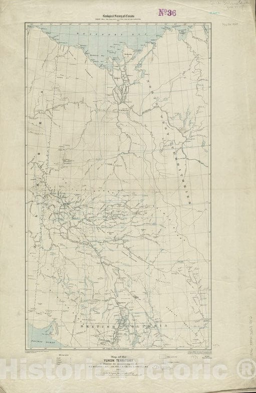 Historical Map, 1905 Map of the Yukon Territory to illustrate the summary reports of R.G. McConnell, B.A, Jos. Keele, B.A, and C. Camsell, B.A, Vintage Wall Art