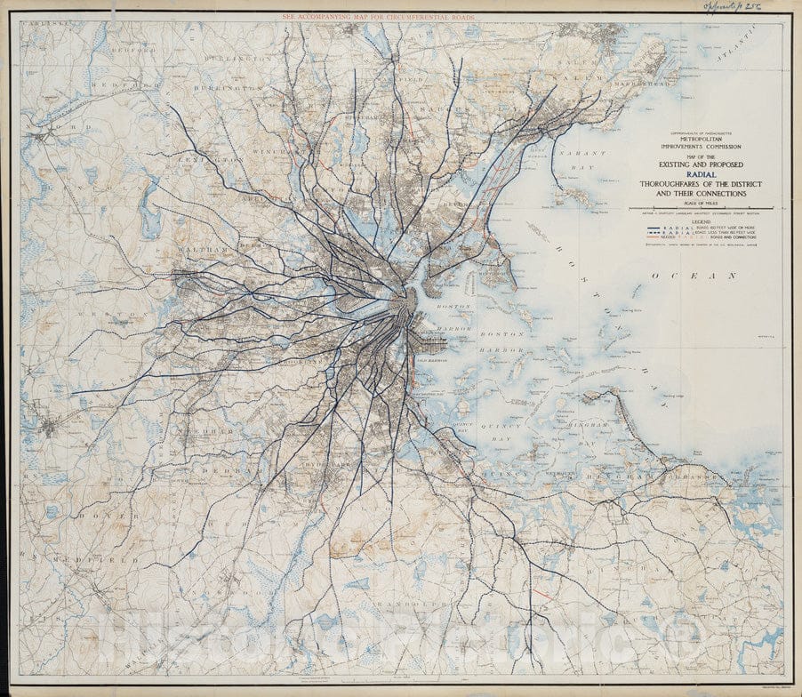 Historical Map, 1909 Map of The existing and Proposed Radial thoroughfares of The District and Their Connections, Vintage Wall Art