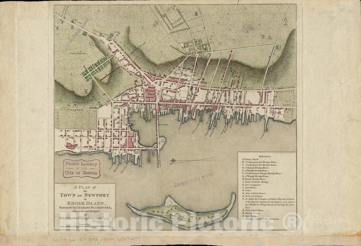 Historical Map, 1777 A Plan of The Town of Newport in Rhode Island, Vintage Wall Art : 5134772