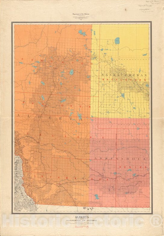 Historical Map, 1903 Alberta and western portions of Saskatchewan and Assiniboia, Vintage Wall Art