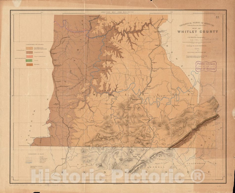 Historical Map, 1889 Map of Whitley County, Vintage Wall Art