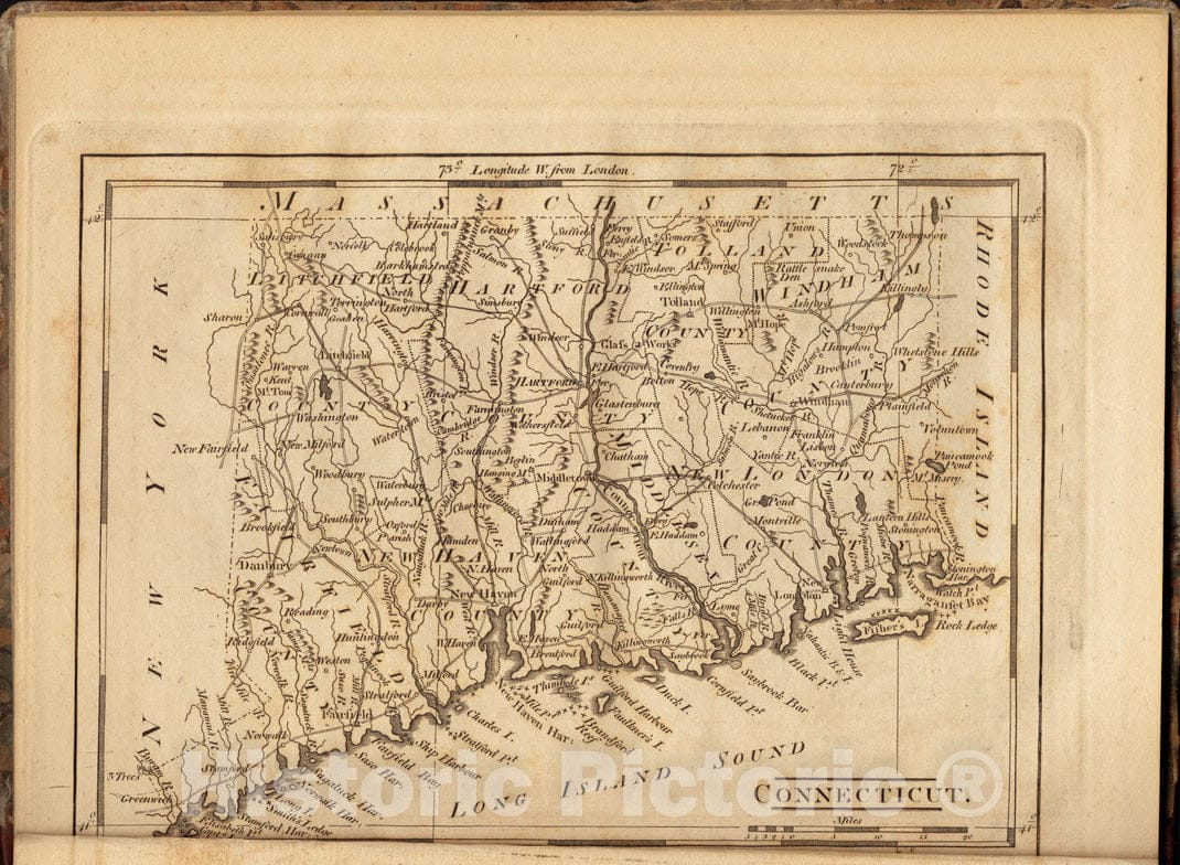 Historical Map, 1806 Connecticut, Vintage Wall Art