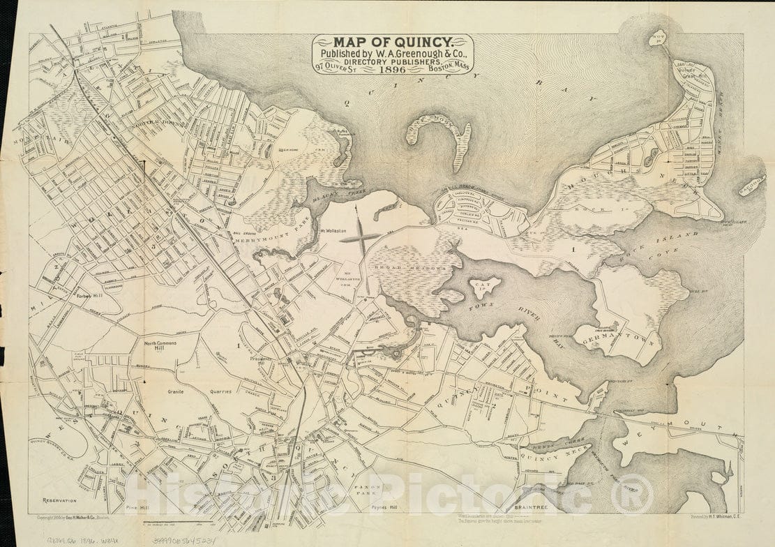 Historical Map, 1896 Map of Quincy, Vintage Wall Art