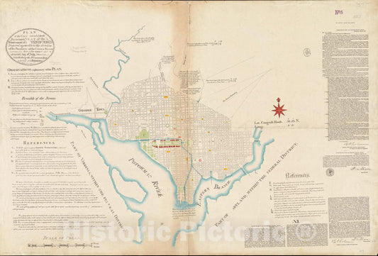 Historical Map, 1887 Plan of The City Intended for The Permanent seat of The Government of t[he] United States, Vintage Wall Art