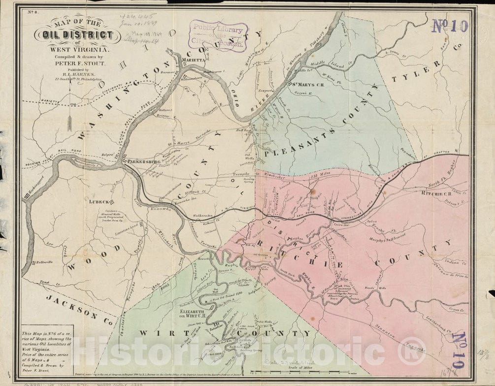 Historical Map, 1864 Map of The Oil District of West Virginia, Vintage Wall Art
