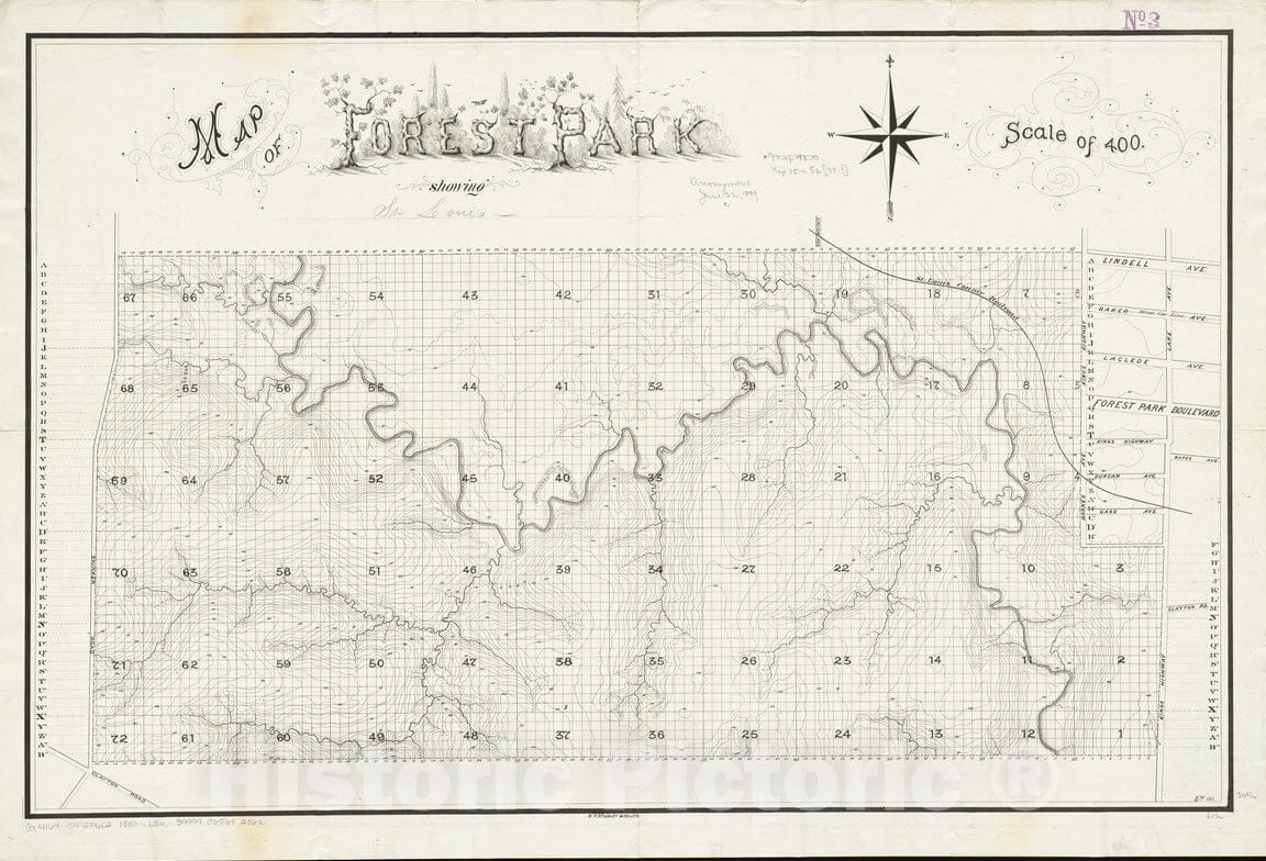 Historical Map, 1880-1889 Map of Forest Park, Showing [St. Louis], Vintage Wall Art