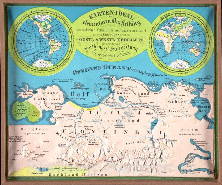 Historical Map, 1865 Karten-Ideal zur elementaren darstellung der topischen verhAÂ¤ltnisse von Wasser und Land auf dem erdboden, nebst der Oestl. & Westl, Vintage Wall Art