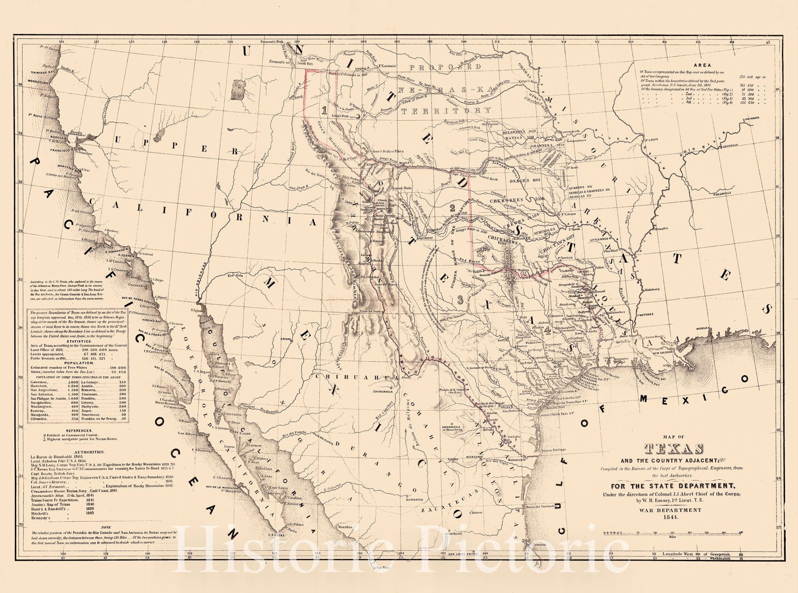Historical Map, 1844 Map of Texas and The Country Adjacent, Vintage Wall Art