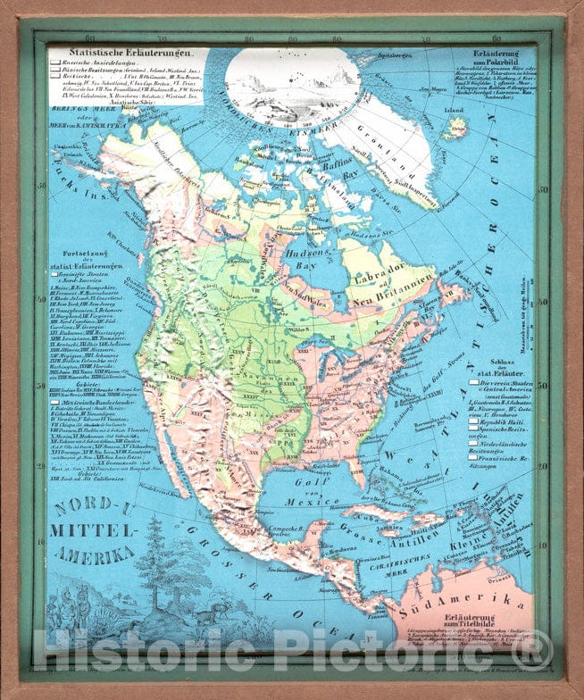 Historical Map, 1865 Nord-u. Mittel-Amerika, Vintage Wall Art