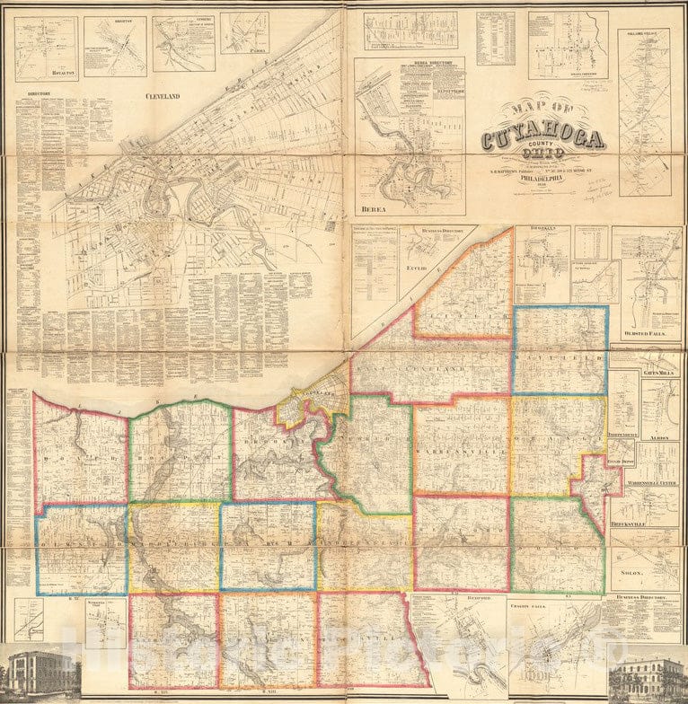 Historical Map, 1858 Map of Cuyahoga County, Ohio, Vintage Wall Art