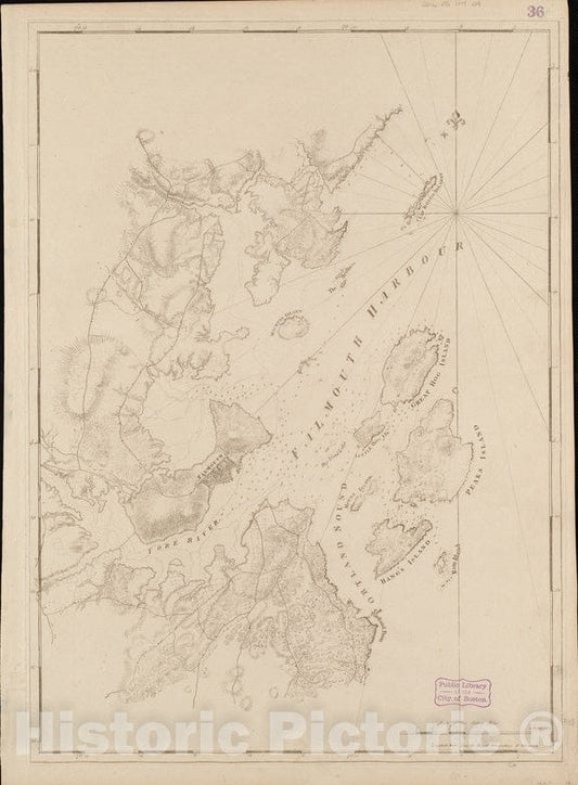 Historical Map, 1770-1779 Falmouth Harbour, Vintage Wall Art