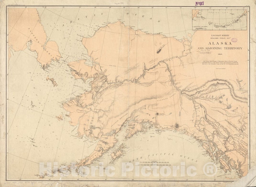 Historical Map, 1869 Alaska and adjoining Territory, Vintage Wall Art