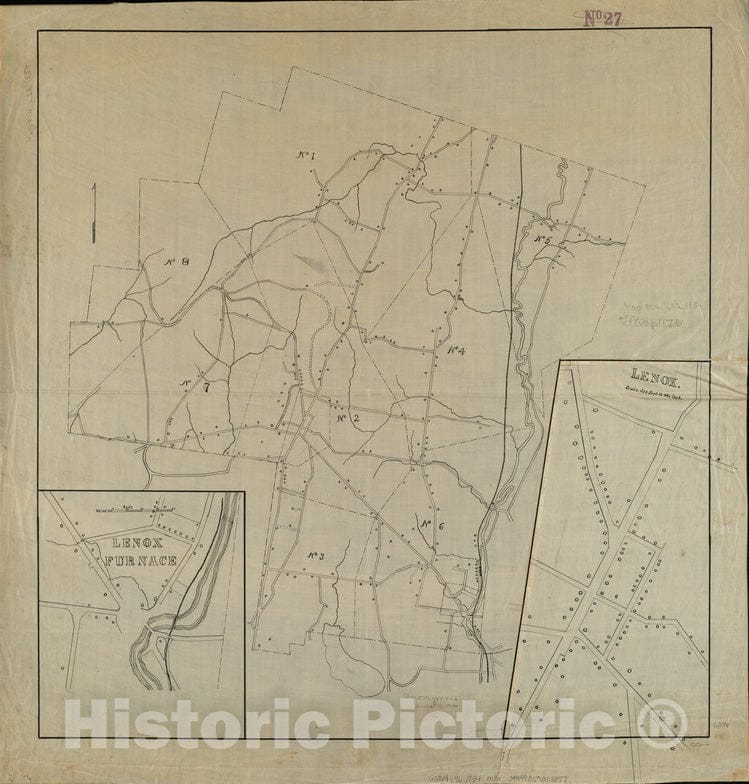 Historical Map, 1854 Map of The Town of Lenox, Massachusetts, Vintage Wall Art