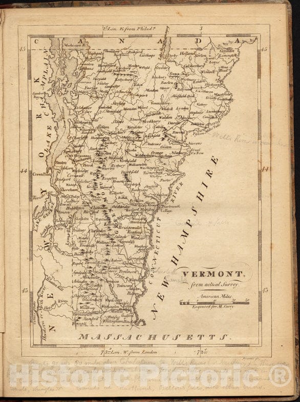 Historical Map, 1806 Vermont from Actual Survey, Vintage Wall Art