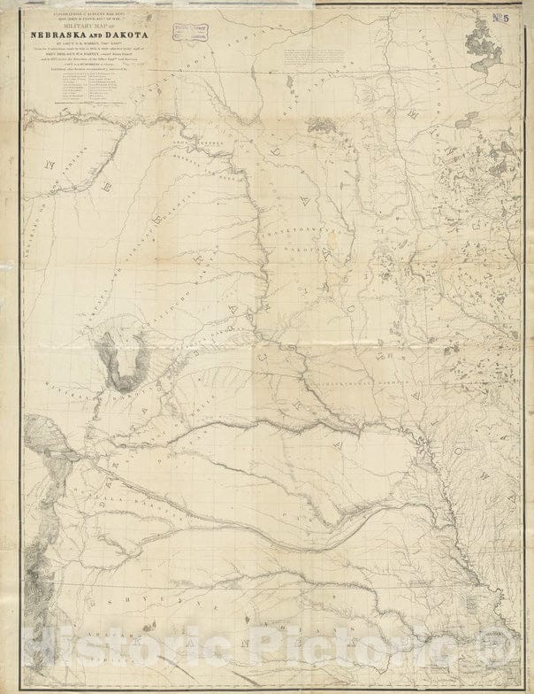 Historical Map, 1858 Military map of Nebraska and Dakota, Vintage Wall Art