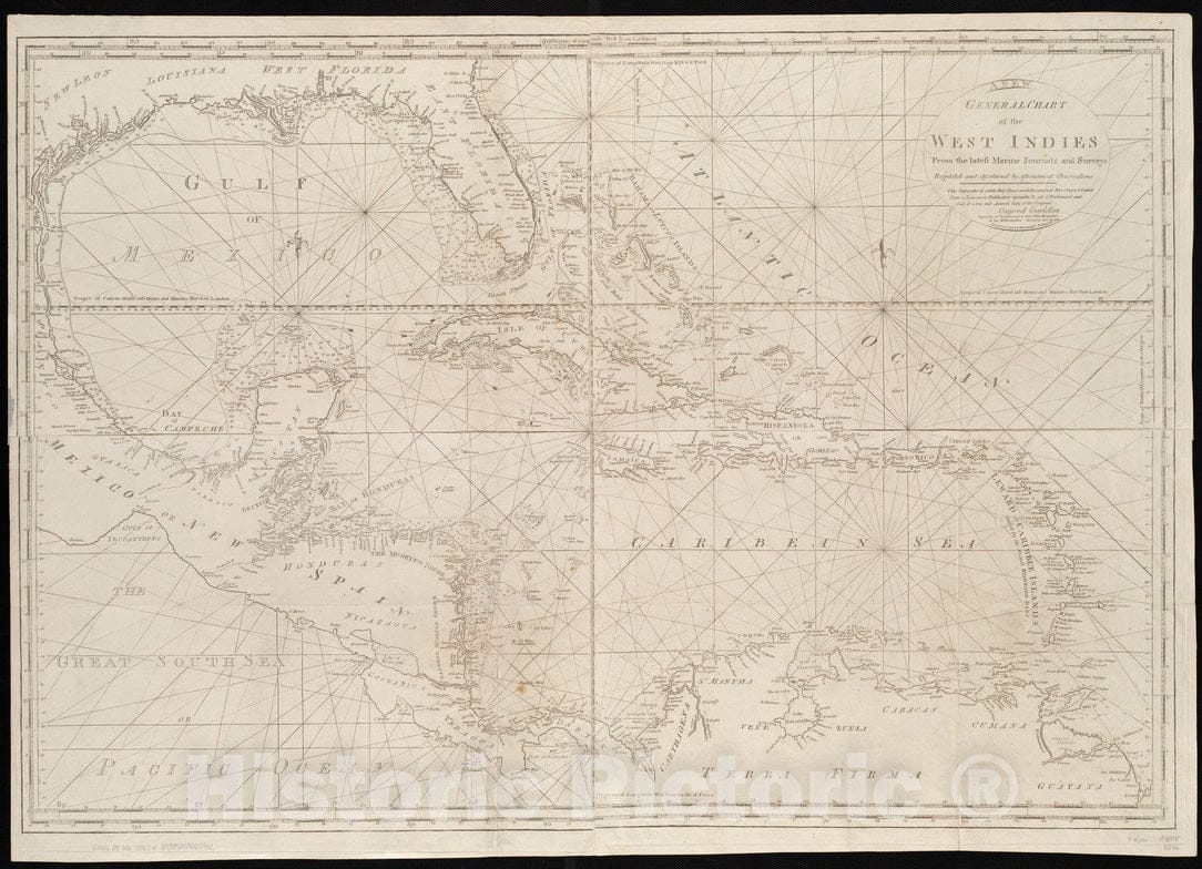 Historical Map, c.1798 A new general chart of the West Indies from the latest marine journals and surveys regulated and ascertained by astronomical observations, Vintage Wall Art