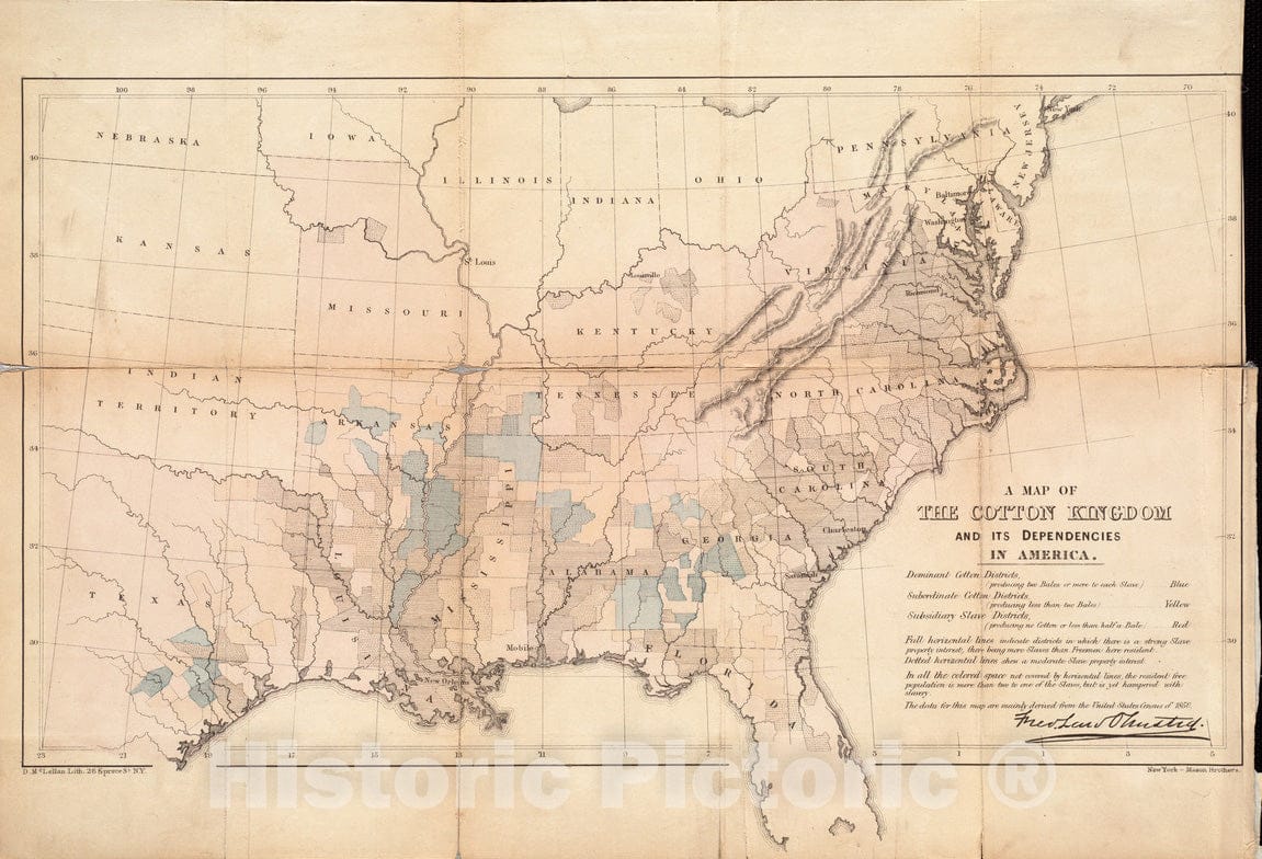 Historical Map, 1861 A map of The Cotton Kingdom and its Dependencies in America, Vintage Wall Art