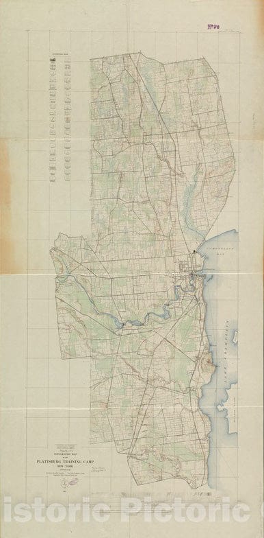 Historical Map, 1917 Topographic map of The Plattsburg Training Camp, New York, Vintage Wall Art