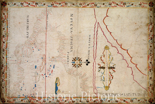 Historical Map, ca. 1620 North American and Caribbean area, Vintage Wall Art