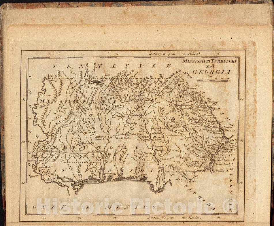Historical Map, 1806 Mississippi Territory and Georgia, Vintage Wall Art