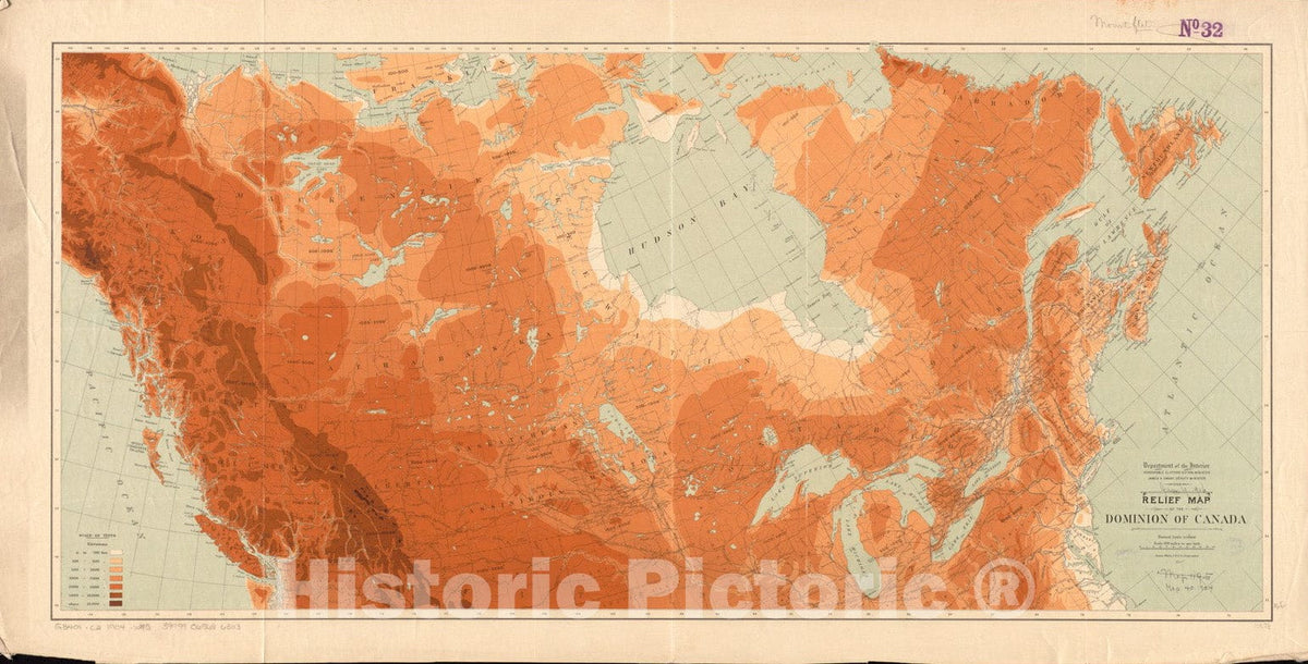 Historical Map, 1904 Relief map of The Dominion of Canada, Vintage Wall Art
