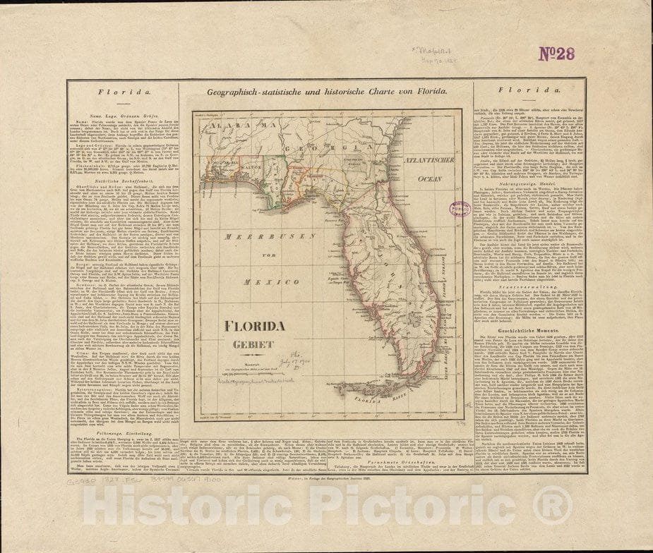 Historical Map, 1828 Florida gebiet, Vintage Wall Art