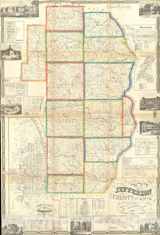 Historical Map, 1856 Map of Jefferson County, Ohio : from Actual surveys, Vintage Wall Art