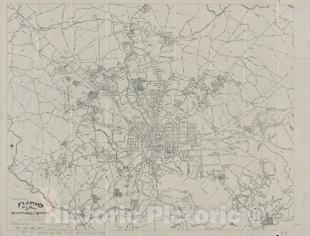 Historical Map, 1916 Flamm's new map of Baltimore and vicinity, Vintage Wall Art
