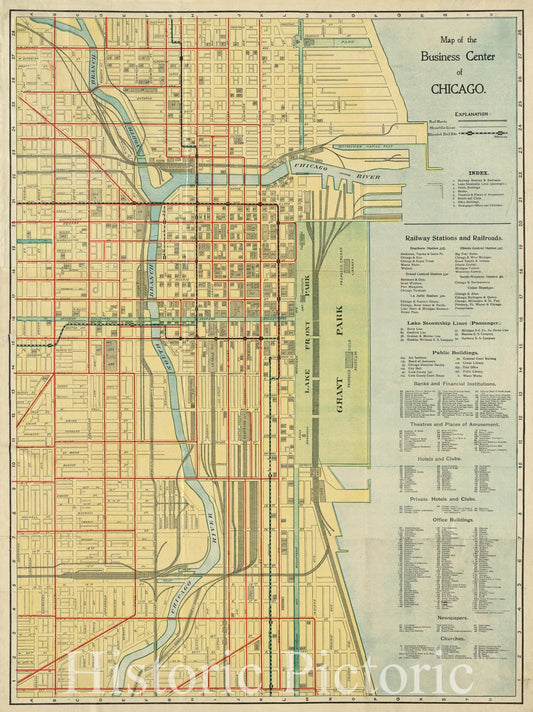 Historic Map of The Business Center of Chicago (IL),c1909 - Wall Art