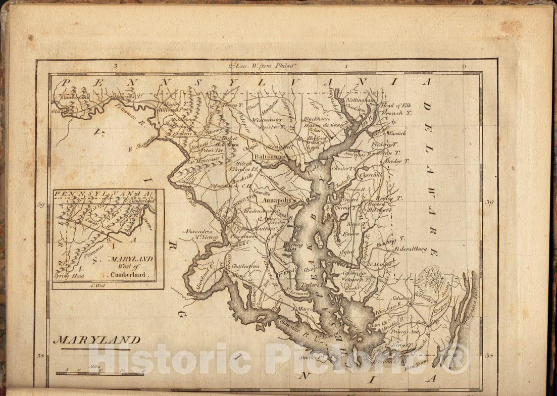 Historical Map, 1806 Maryland, Vintage Wall Art