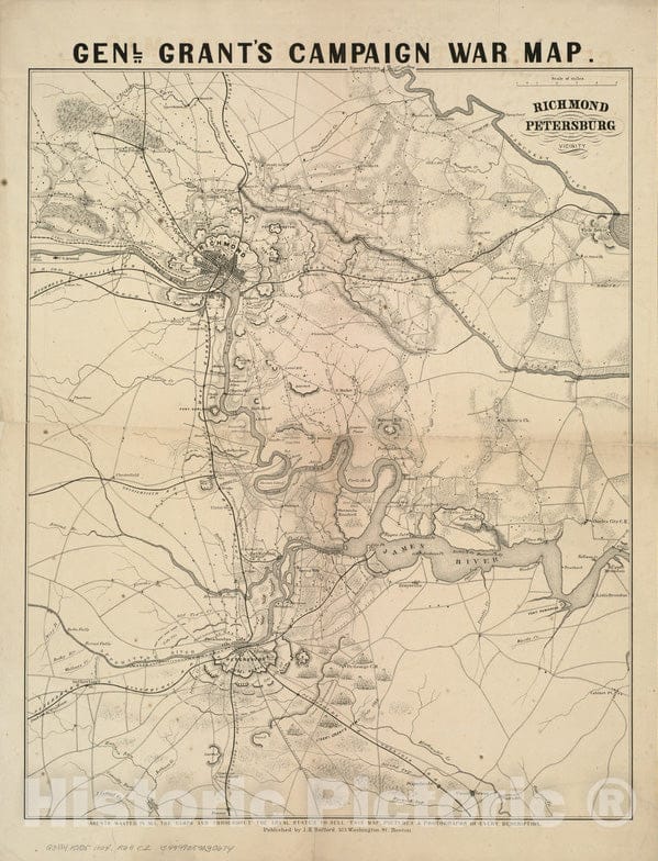 Historical Map, 1864 Richmond Petersburg and Vicinity, Vintage Wall Art