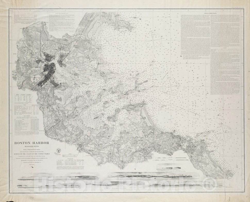 Historical Map, 1867 Boston Harbor, Massachusetts, Vintage Wall Art
