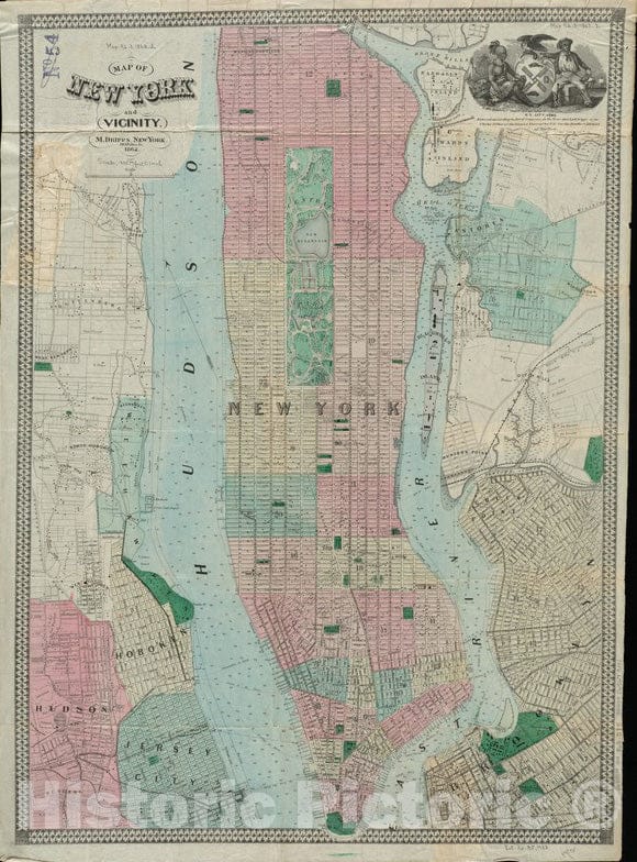 Historical Map, 1862 Map of New York and Vicinity, Vintage Wall Art