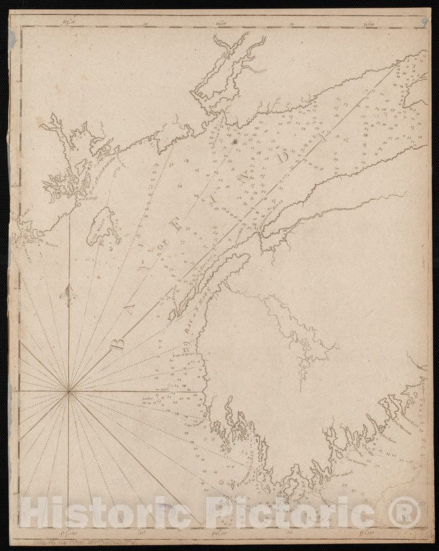 Historical Map, 1794 Chart of The Bay of Fundy from Machias Bay to 64AÂ°35' west Longitude, Vintage Wall Art