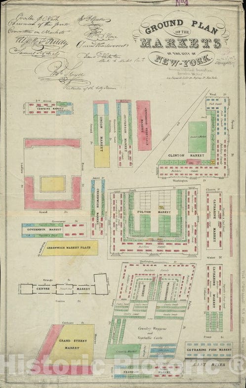 Historical Map, 1850-1859 Ground Plan of The Markets of The City of New-York, Vintage Wall Art