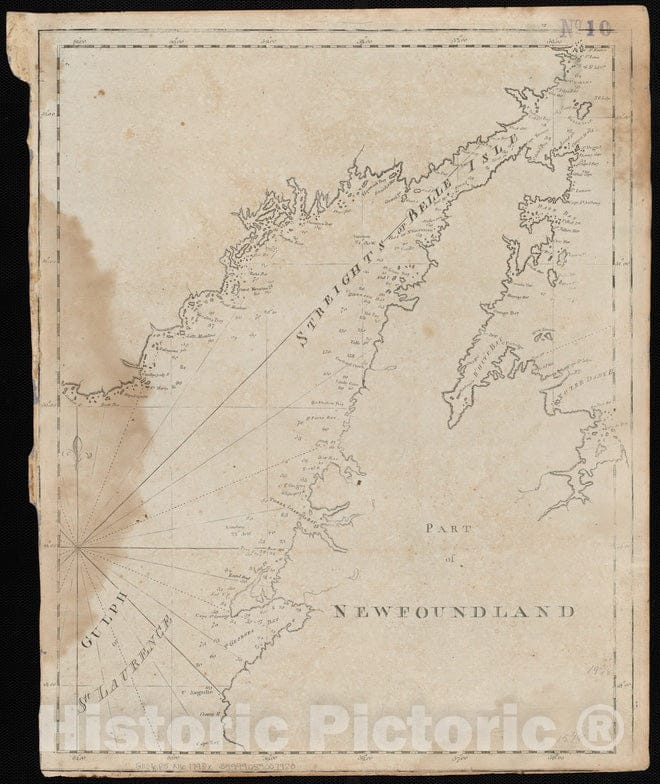 Historical Map, 1798 Chart of The streights of Belle Isle, Vintage Wall Art