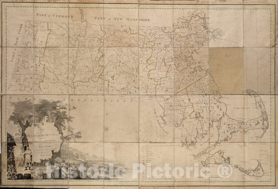 Historical Map, 1801 Map of Massachusetts Proper, Vintage Wall Art