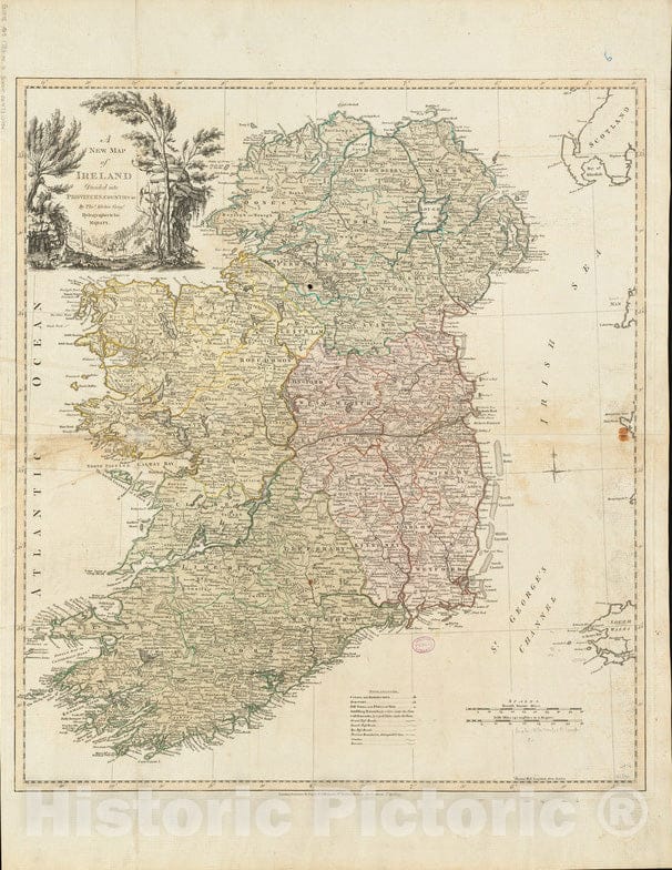 Historical Map, 1777 A New map of Ireland Divided into Provinces, Counties, et Cetera, Vintage Wall Art