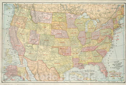 Historical Map, 1901 Map of The United States of America, Vintage Wall Art