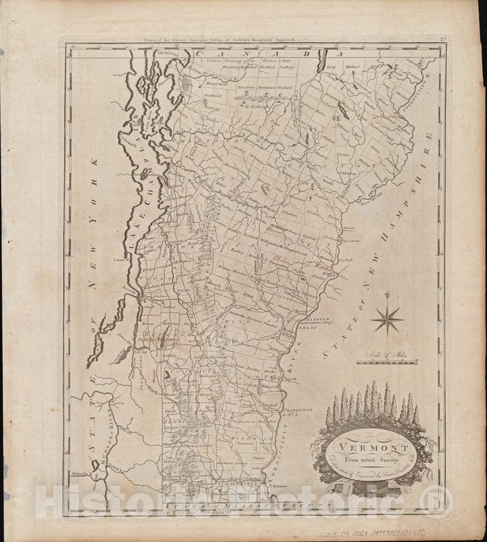 Historical Map, 1800 Vermont from actual survey, Vintage Wall Art