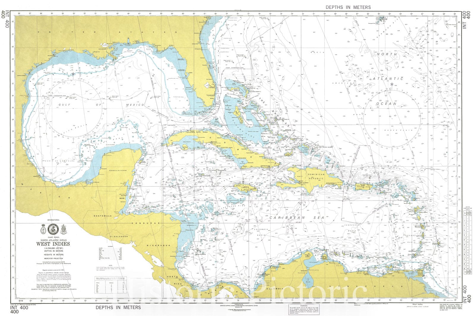 Historical Map, 1993 North Atlantic Ocean, West Indies, Vintage Wall Art