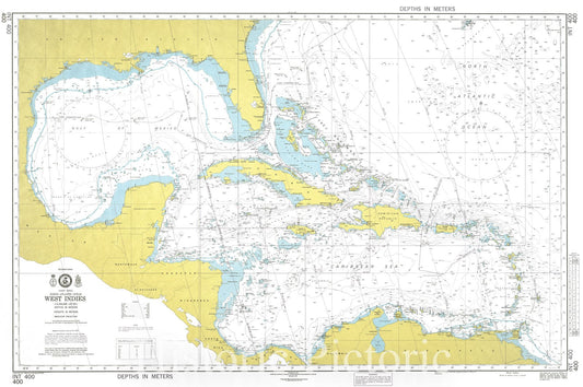 Historical Map, 1993 North Atlantic Ocean, West Indies, Vintage Wall Art