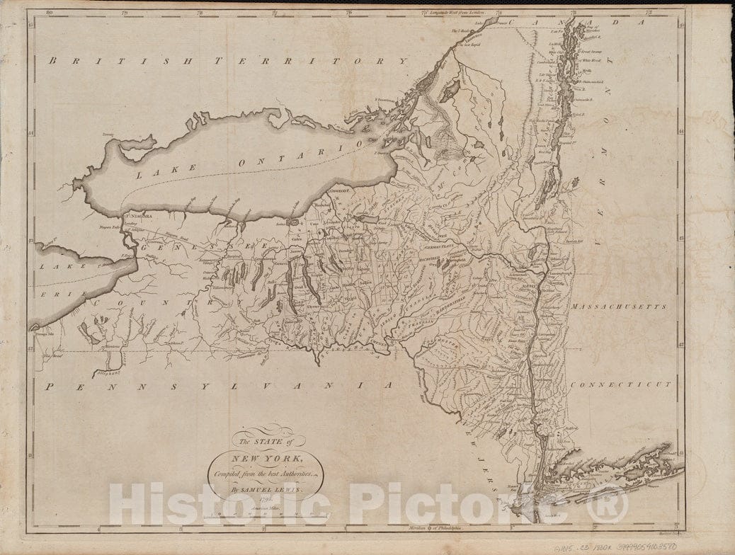 Historical Map, 1800 The State of New York, compiled from The Best Authorities, Vintage Wall Art