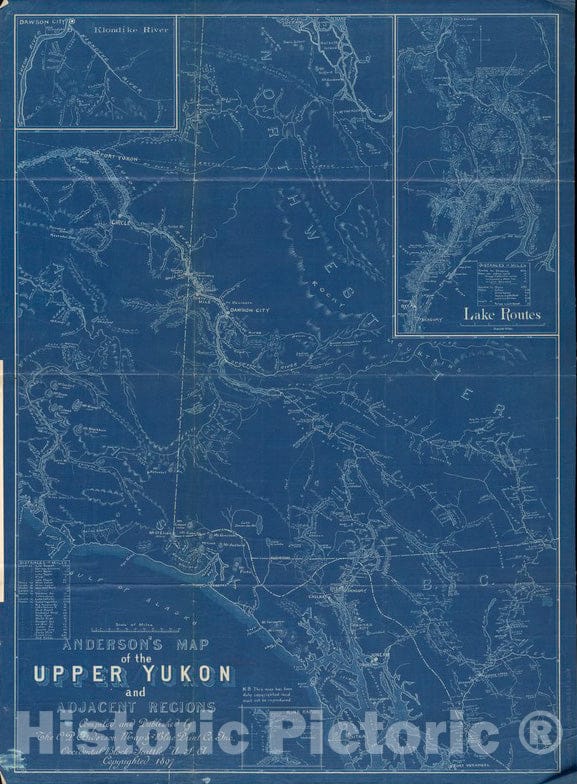 Historical Map, ca. 1897 Anderson's map of The Upper Yukon and Adjacent Regions, Vintage Wall Art