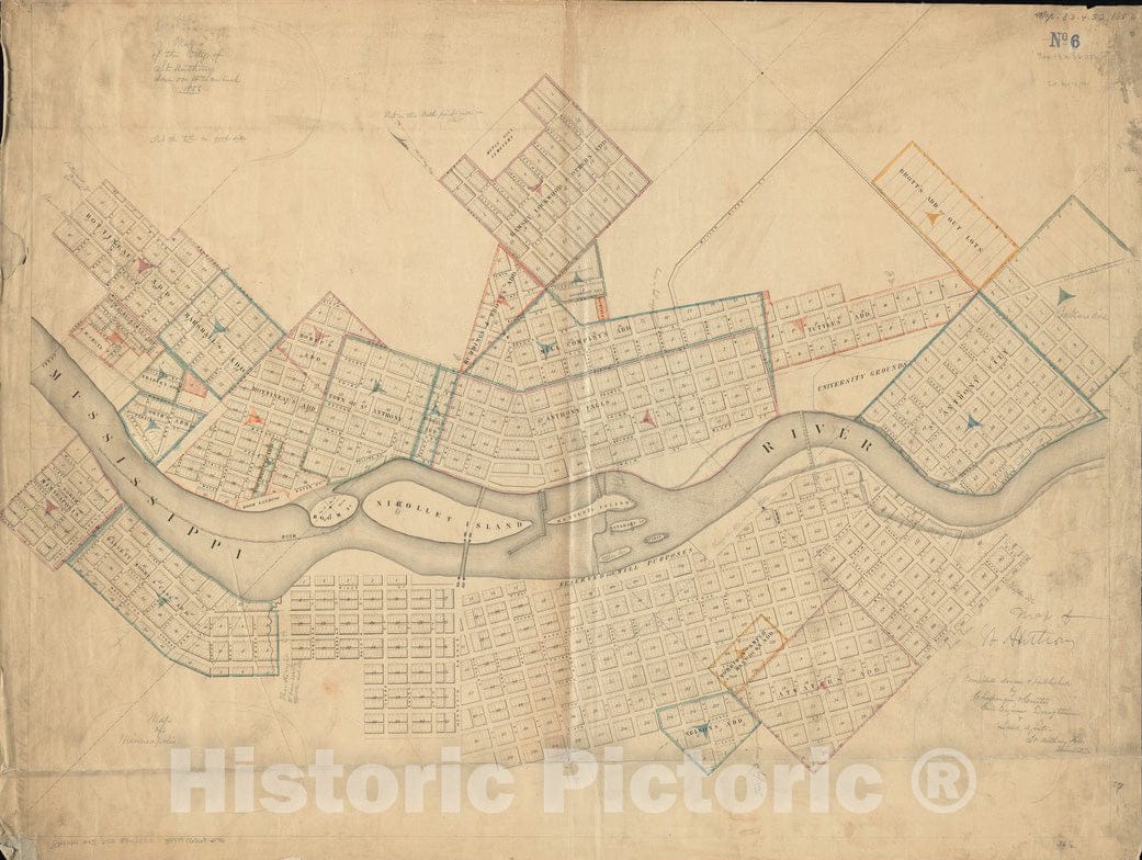 Historical Map, 1856 Map of The City of St. Anthony ; map of Minneapolis ; map of St. Anthony, Vintage Wall Art