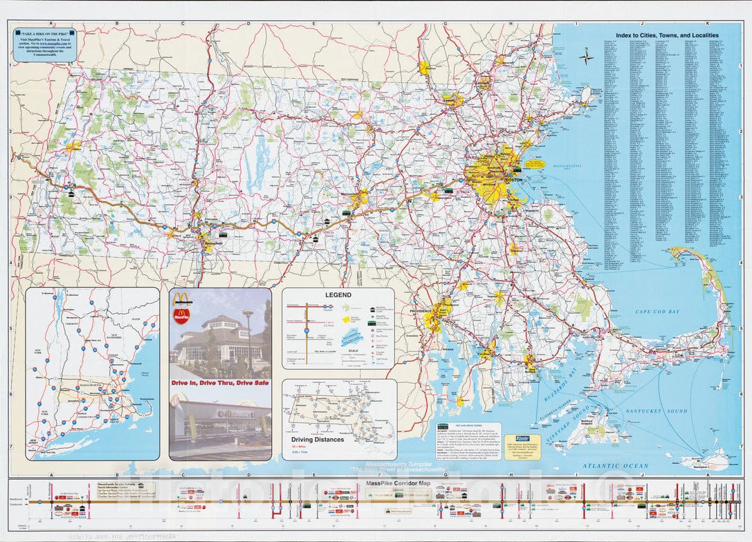 Historical Map, 2005 Massachusetts Turnpike map : The Main Street of Massachusetts, Vintage Wall Art
