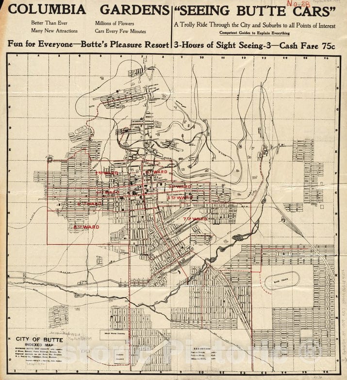 Historical Map, 1909 City of Butte : indexed map Showing Butte and Vicinity with Location of Mines, Schools, Public Buildings, Streets, etc, Vintage Wall Art