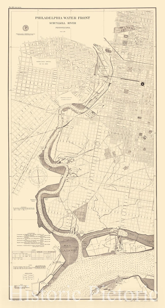 Historical Map, 1892 Philadelphia Water Front, Schuylkill River, Pennsylvania, Vintage Wall Art