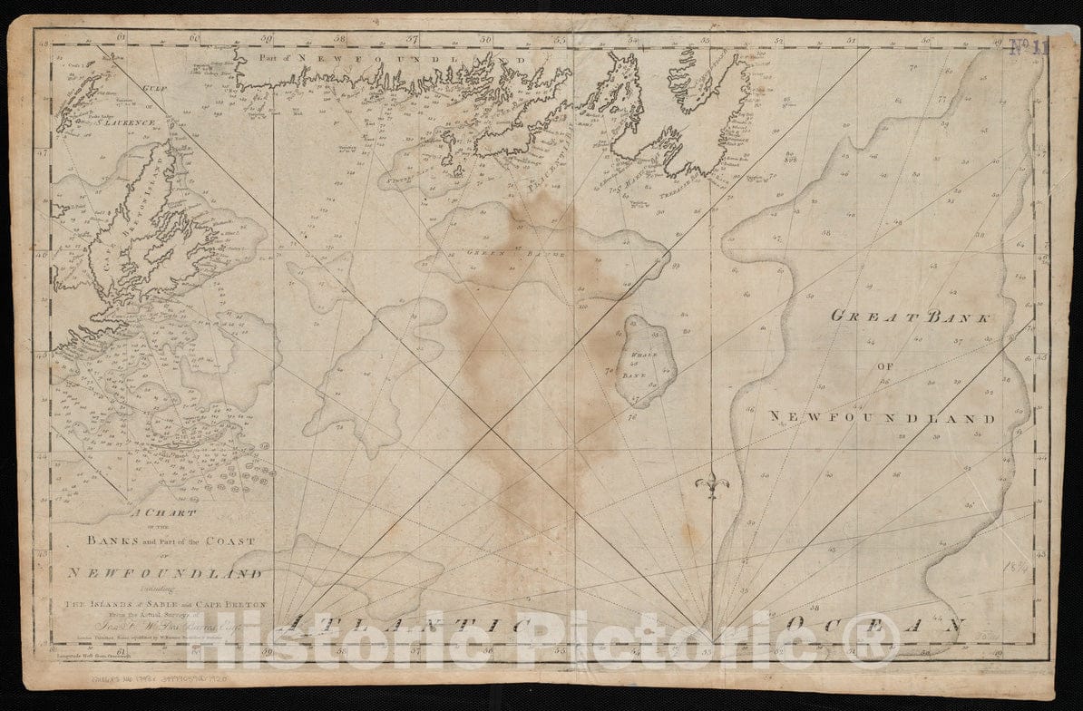 Historical Map, 1798 A Chart of The Banks and Part of The Coast of Newfoundland Including The Islands of Sable and Cape Breton, Vintage Wall Art