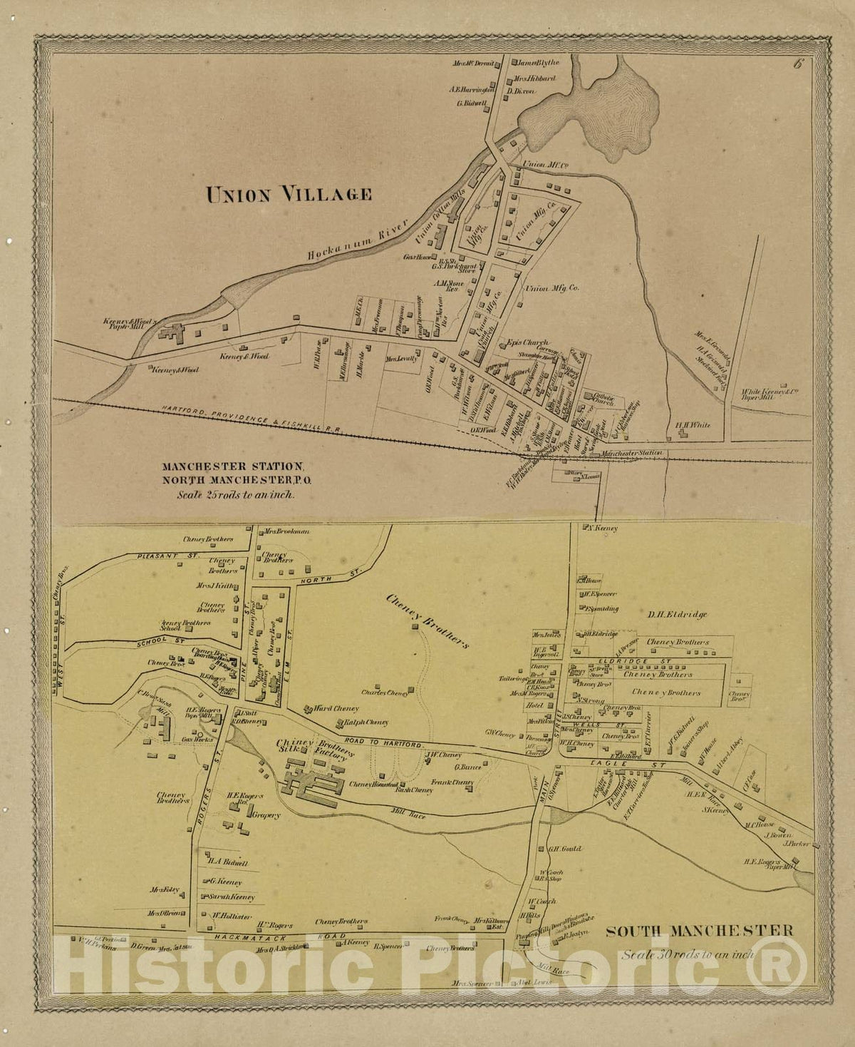 Historic 1869 Map - Atlas of Hartford and Tolland Counties : with a map of Connecticut, from Expected surveys - Manchester - Atlas of Hartford and Tolland Counties, Conn.